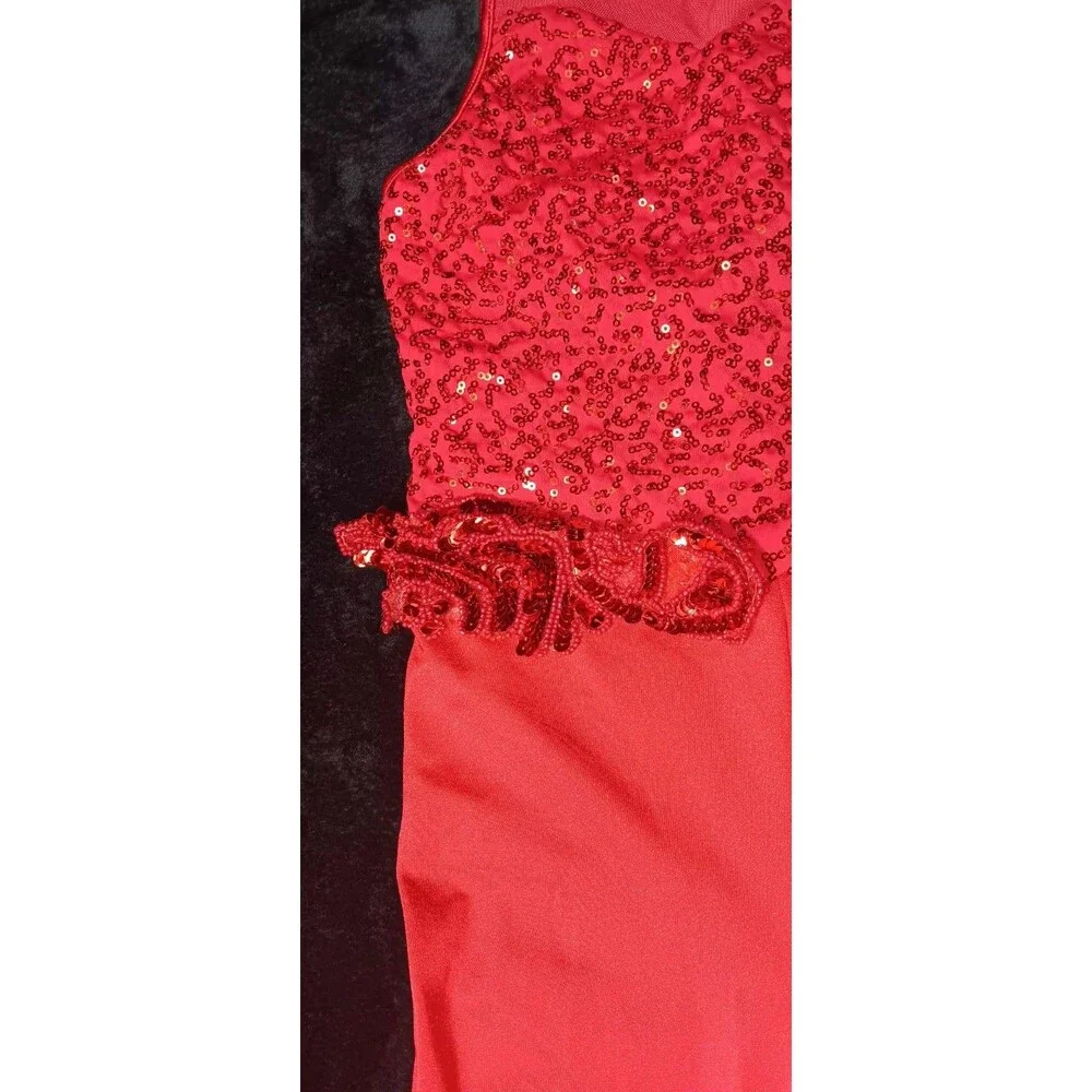 Weissman No Lie Red Sequin Fringe Jumpsuit MC Dance Costume Jazz Tap Disco 70s